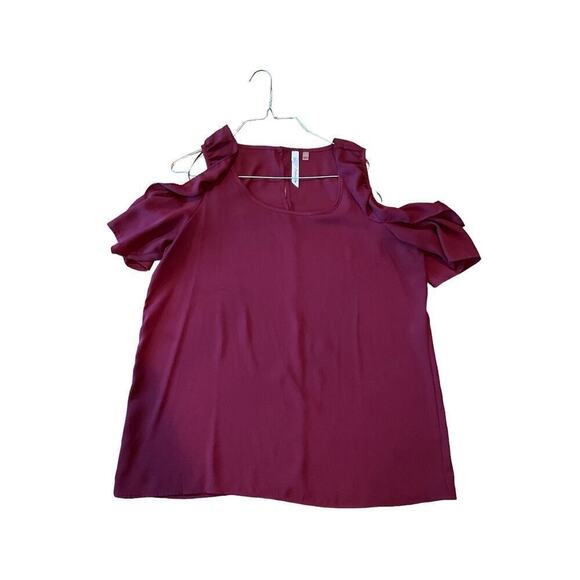 NY Collection Top Women's Large Burgundy Round Neck Cold Shoulder Keyhole Back - Picture 4 of 5